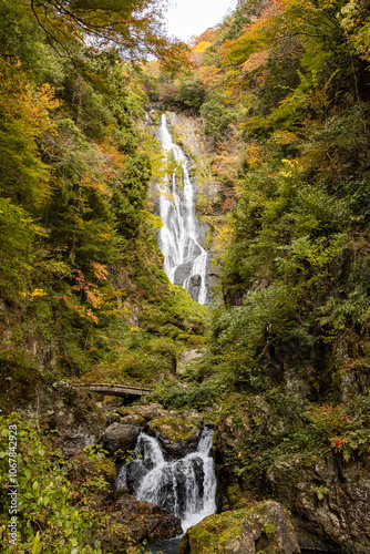 岡山県真庭市にある紅葉時期の神庭の滝遠景 photo