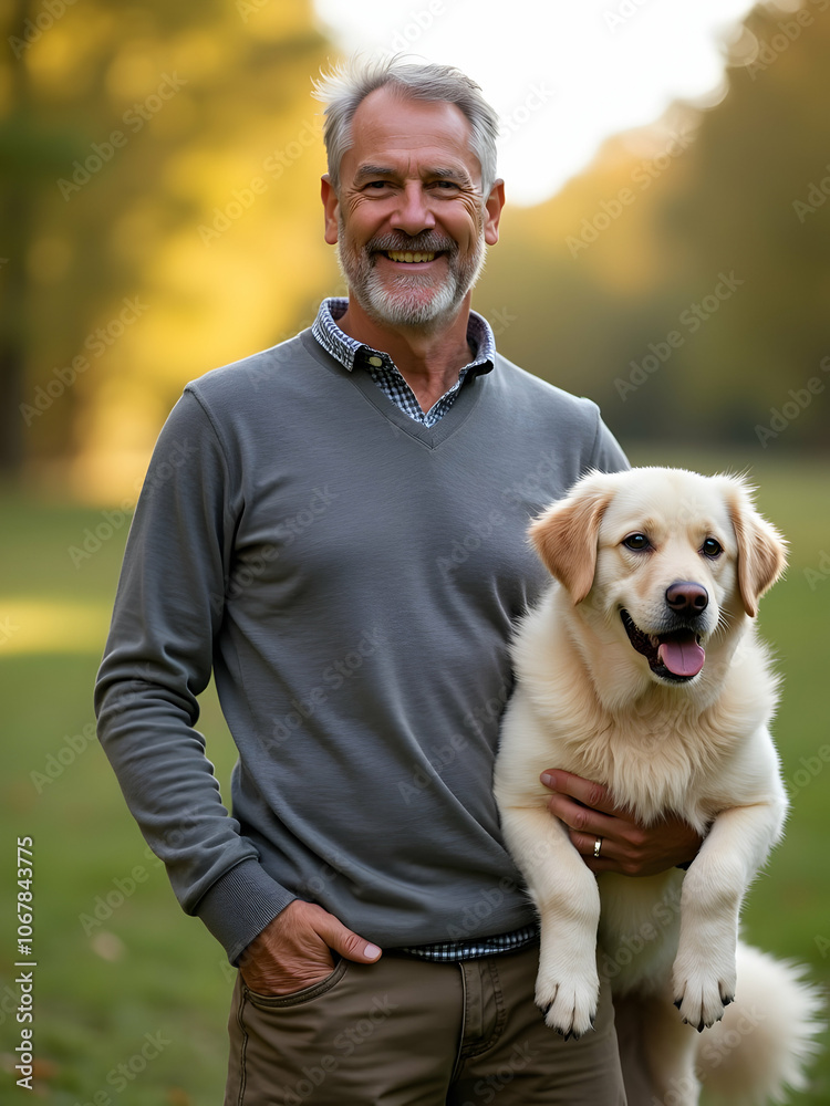 Man with his dog outdoors Man with his dog outdoors