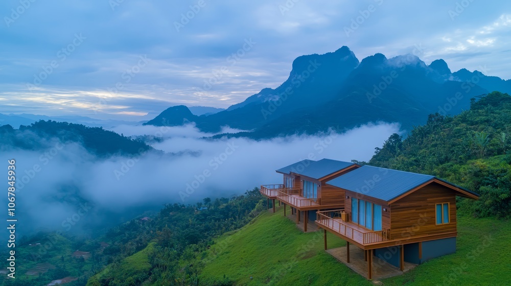 Fototapeta premium Luxury house on a hill, scenic view of nature's splendor and architectural grandeur