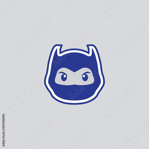 Minimalistic and bold ninja-bat logo featuring a blue and white color scheme. Perfect for branding, gaming, or martial arts themes. photo