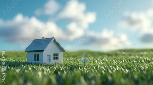 Wallpaper Mural Cozy small house in a vast green field, tranquil rural escape into nature's embrace, serene scenic landscape. Torontodigital.ca