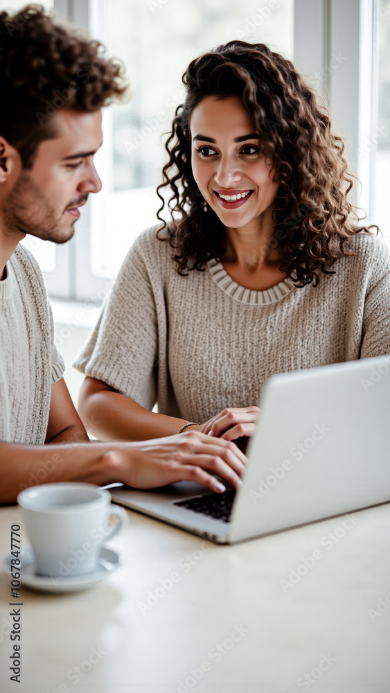 happy couple working together on a laptop happy couple working together on a laptop