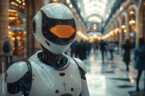 Wallpaper Mural Futuristic scene featuring artificial intelligence, robot assistant, and smart devices in a modern high-tech environment, highlighting advanced AI technology and innovation.
 Torontodigital.ca