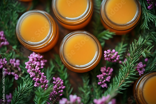 Healing lip balms with natural ingredients like beeswax and essential oils, soothing and moisturizing for dry, chapped lips, creating a warm and cozy atmosphere.
 photo