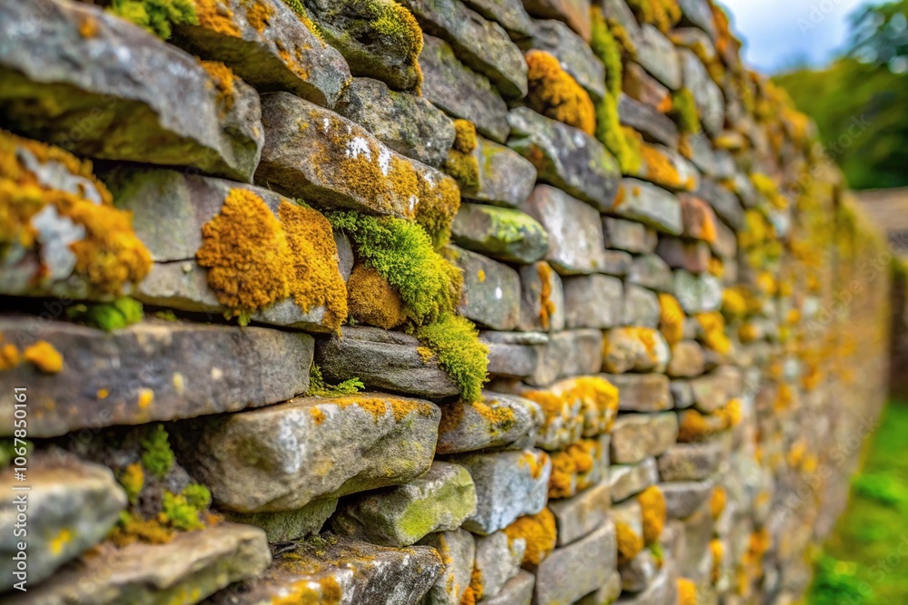 Close-up of weathered stone walls with moss and lichen growth, stone walls, weathered stone Close-up of weathered stone walls with moss and lichen growth, stone walls, weathered stone