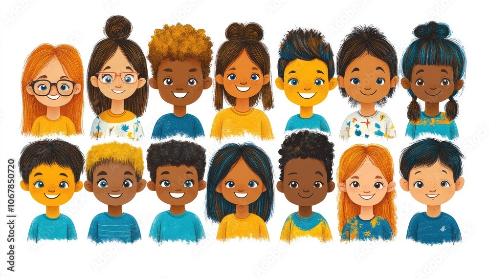 Cute cartoon kids smiling. Perfect for children's books, educational materials, and websites. Cute cartoon kids smiling. Perfect for children's books, educational materials, and websites.