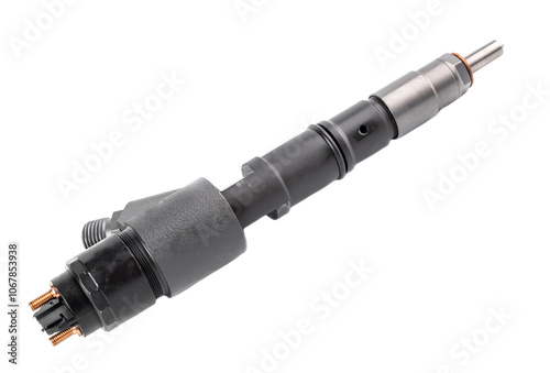 New fuel injector on white background close up