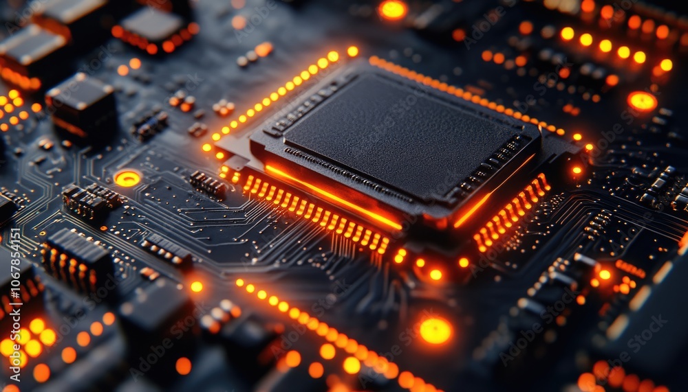 Close-up shot of a glowing CPU. This image can be used for articles about technology, computing, or artificial intelligence. Close-up shot of a glowing CPU. This image can be used for articles about technology, computing, or artificial intelligence.