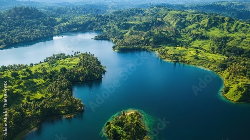 Aerial View of a Lush Tropical Lagoon in the Pacific