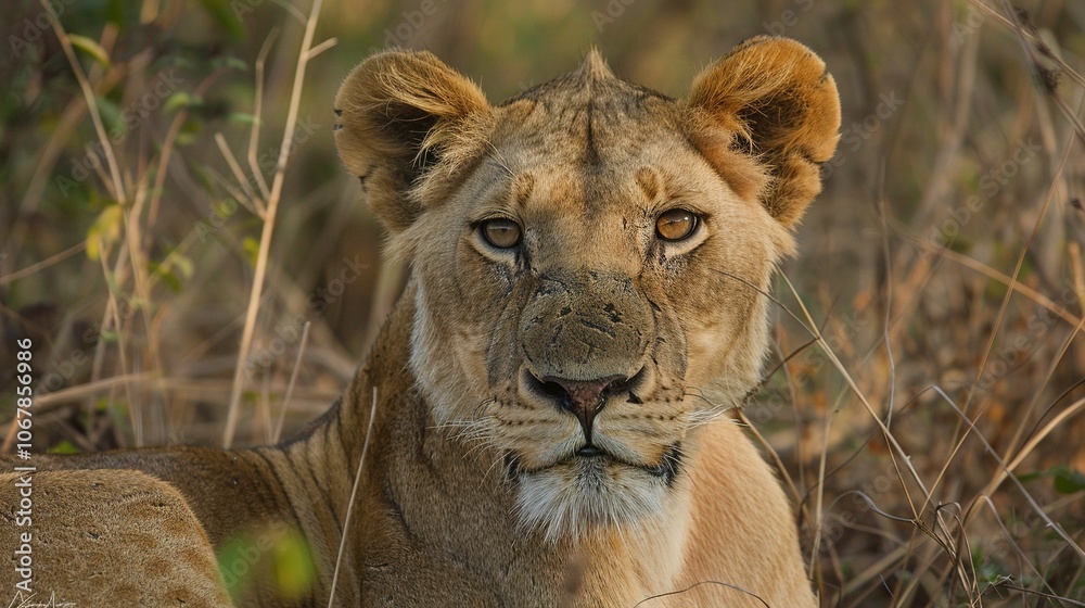 Close-up Portrait of a Lioness in the Grass Close-up Portrait of a Lioness in the Grass