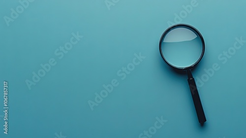 A magnifying glass resting on a blue surface for examination.