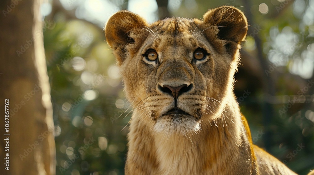 Obraz premium Close-up Portrait of a Lion Cub with Intrigued Expression