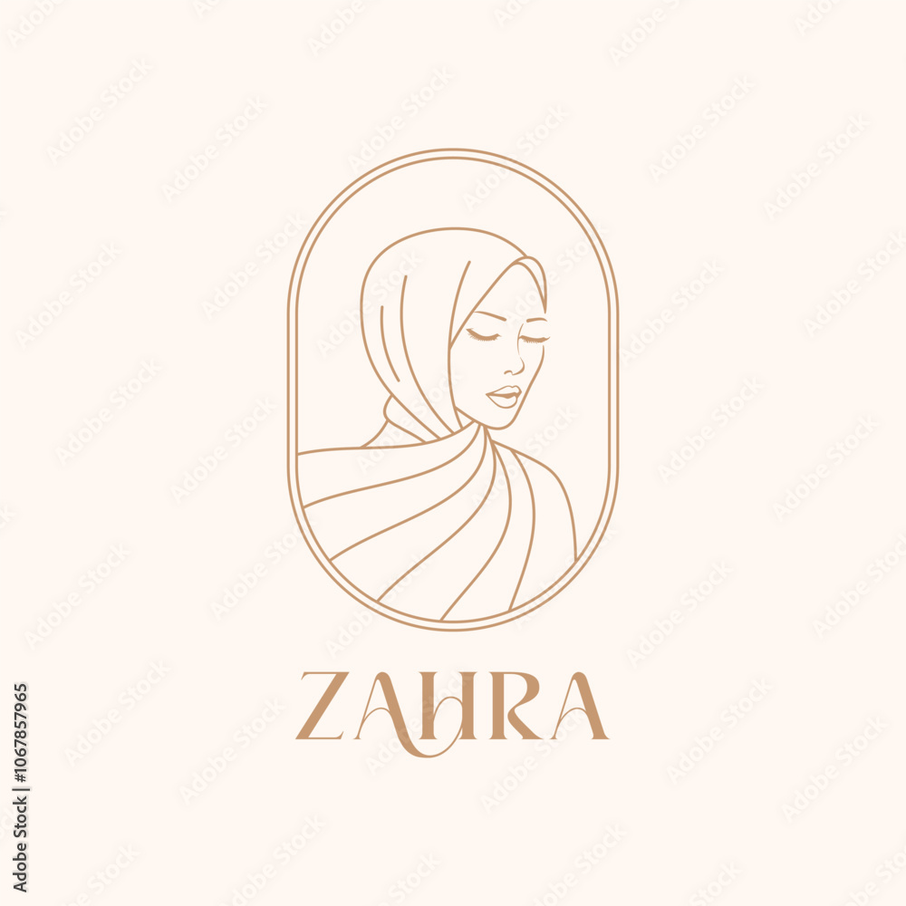 hijab logo template for headdress boutique or muslim store. with line art design style hijab logo template for headdress boutique or muslim store. with line art design style