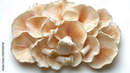 Fresh Oyster Mushrooms on White Background. Generative AI