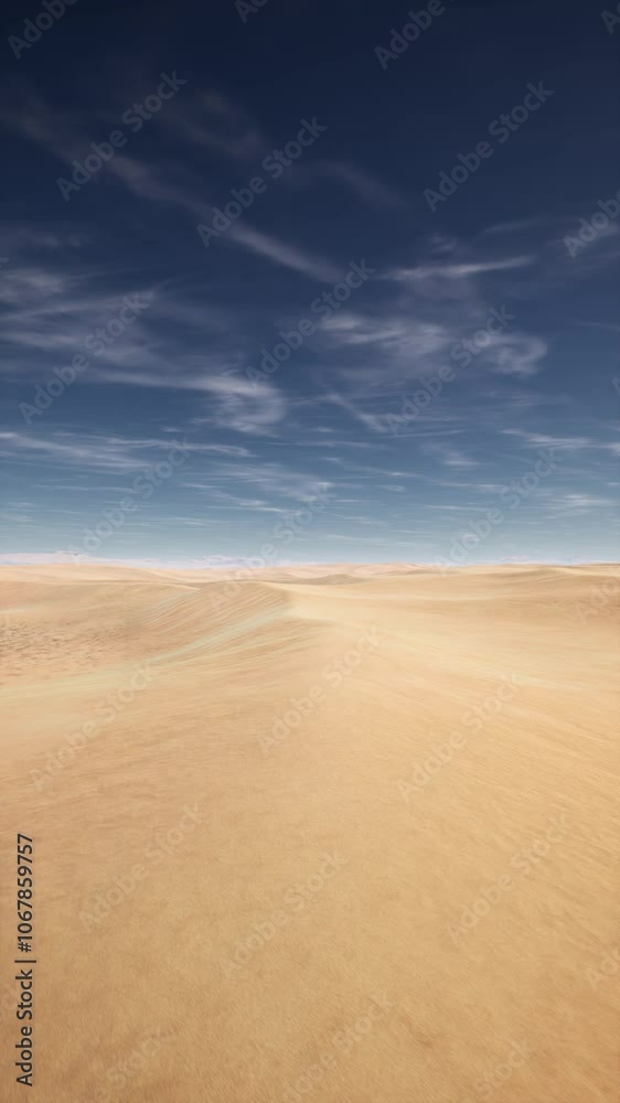 A barren desert terrain under a clear blue sky with fluffy white clouds scattered above. A barren desert terrain under a clear blue sky with fluffy white clouds scattered above.
