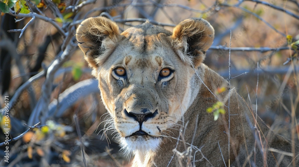 Obraz premium Close-up Portrait of a Lioness in the Bush