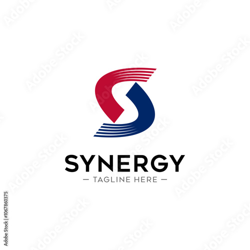 logo synergy, Initial letter s logo, concept of two entities working together. Interlocking circles symbolize the coming together of various elements photo