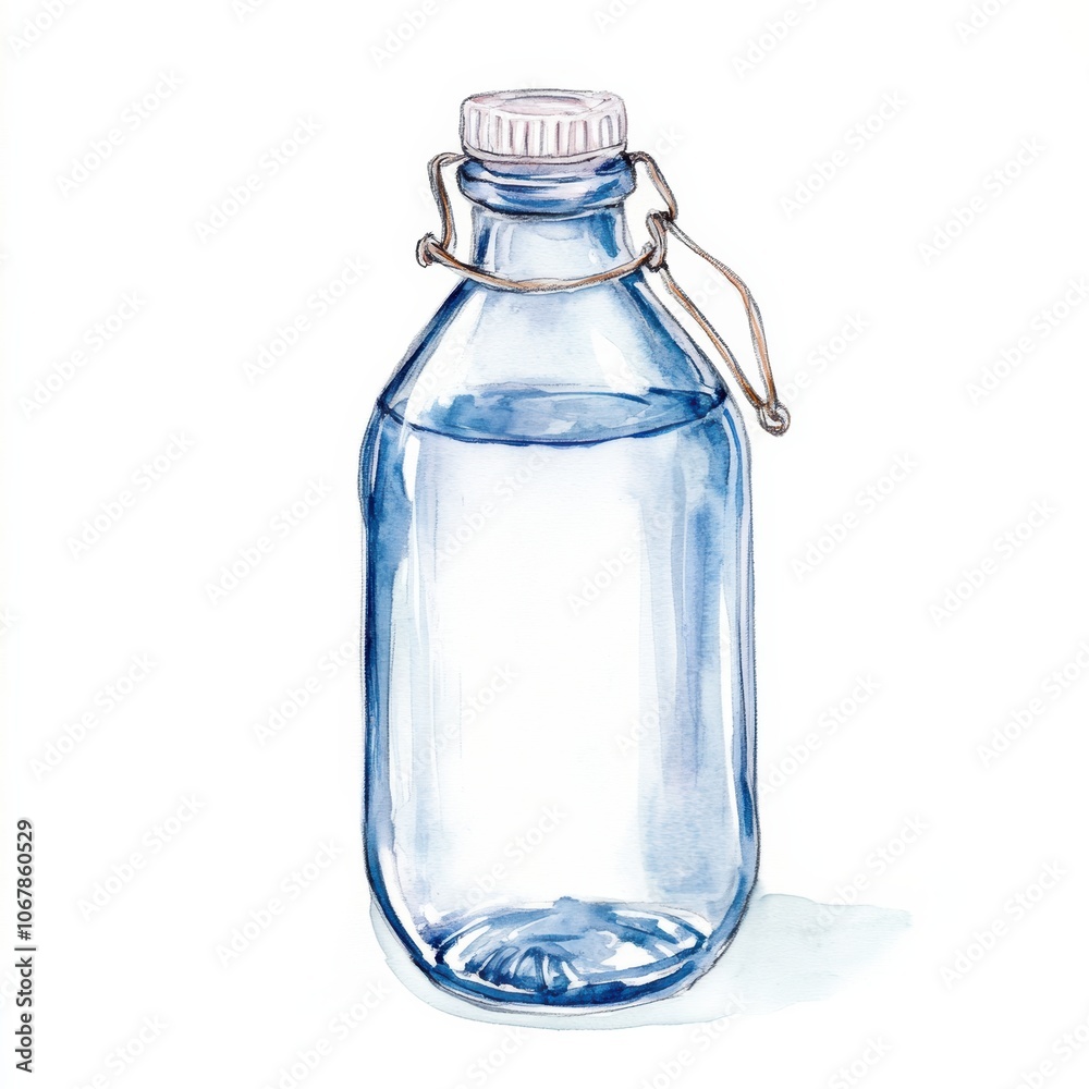 Illustration of a Clear Glass Bottle Filled with Water for Eco-Friendly Concepts and Designs Illustration of a Clear Glass Bottle Filled with Water for Eco-Friendly Concepts and Designs