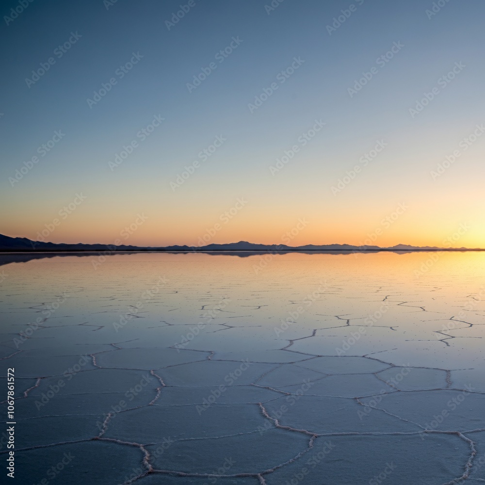 Naklejka premium Vast salt flats reflecting the sky, creating an endless mirror effect