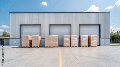 Wide view of a clean warehouse with organized pallets, efficient space management