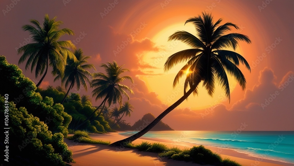 Obraz premium island landscape during the warm golden hour of sunset,
