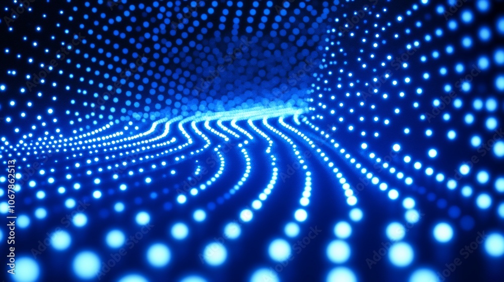 Abstract blue glowing light dots in a tunnel. Abstract blue glowing light dots in a tunnel.