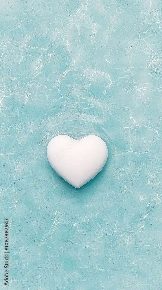 White Heart Shape Floating in Blue Water with Ripple Texture White Heart Shape Floating in Blue Water with Ripple Texture