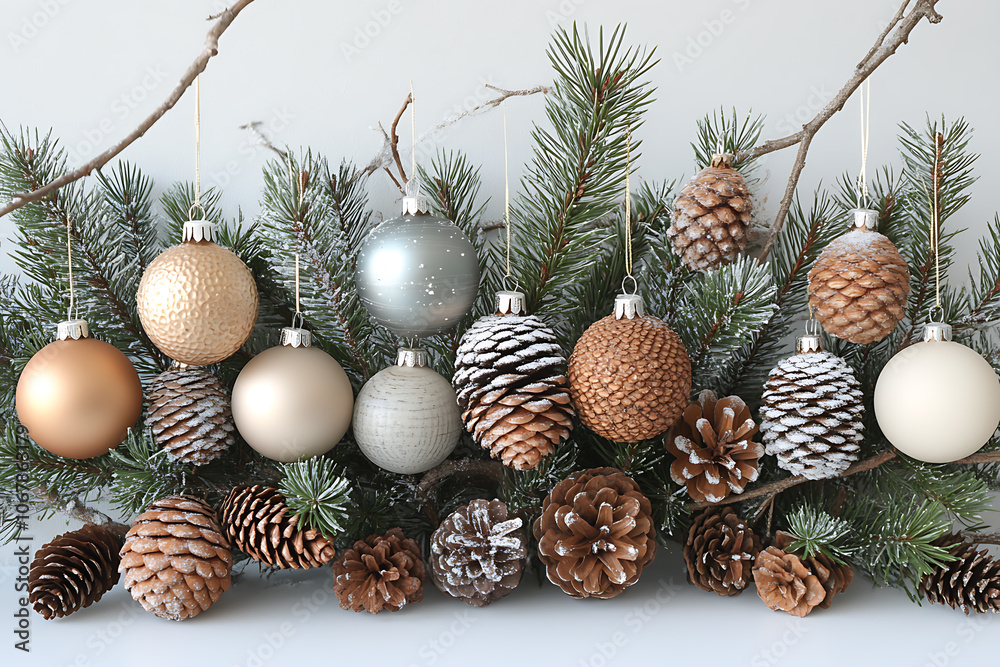 Seasonal tree ornaments featuring pinecones, branches, and white snow accents, creating a natural and minimalist decor with a cozy, rustic, winter-inspired atmosphere.
Seasonal tree ornaments featuring pinecones, branches, and white snow accents, creating a natural and minimalist decor with a cozy, rustic, winter-inspired atmosphere.
