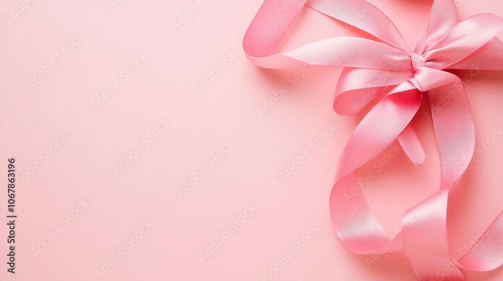 Pink satin ribbon on a pastel pink background, flat lay, with copy space. Element holiday decoration. Pink satin ribbon on a pastel pink background, flat lay, with copy space. Element holiday decoration.