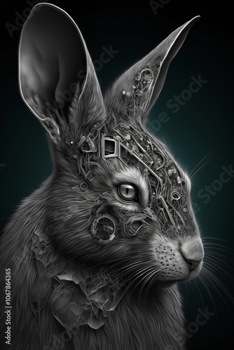 Digital illustration of a rabbit with an ornament in the form of a skull photo