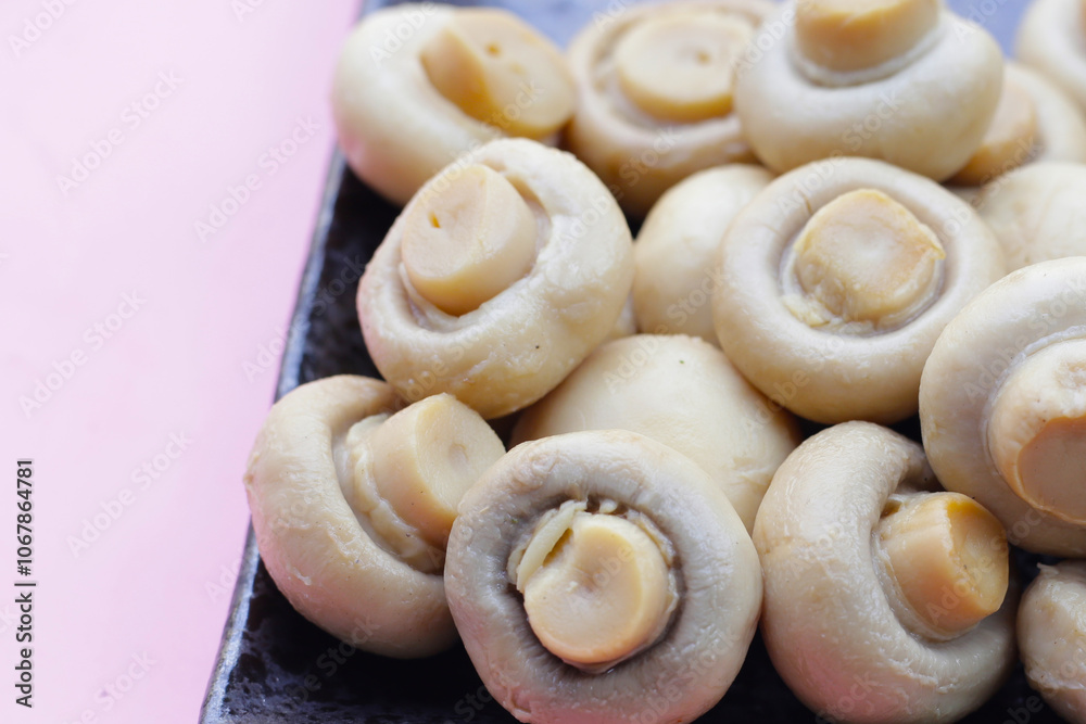 Champignon mushrooms in brine. Canned champignon mushrooms whole