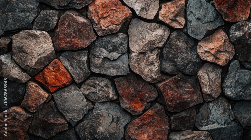 Fototapeta premium Multicolored Stone Brick Wall Close Up