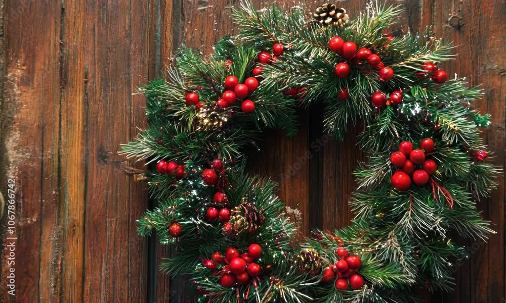 Christmas wreath on a rustic door, inviting entrance, December 14 Christmas wreath on a rustic door, inviting entrance, December 14