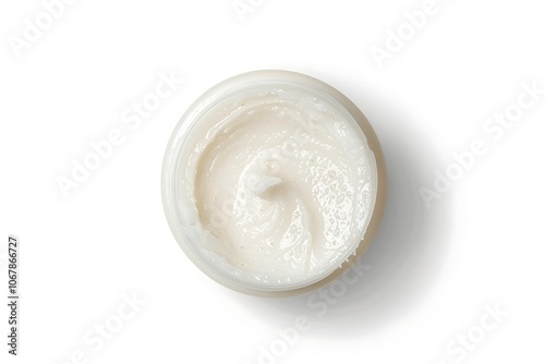 Sample of facial cream, top view isolated on white background