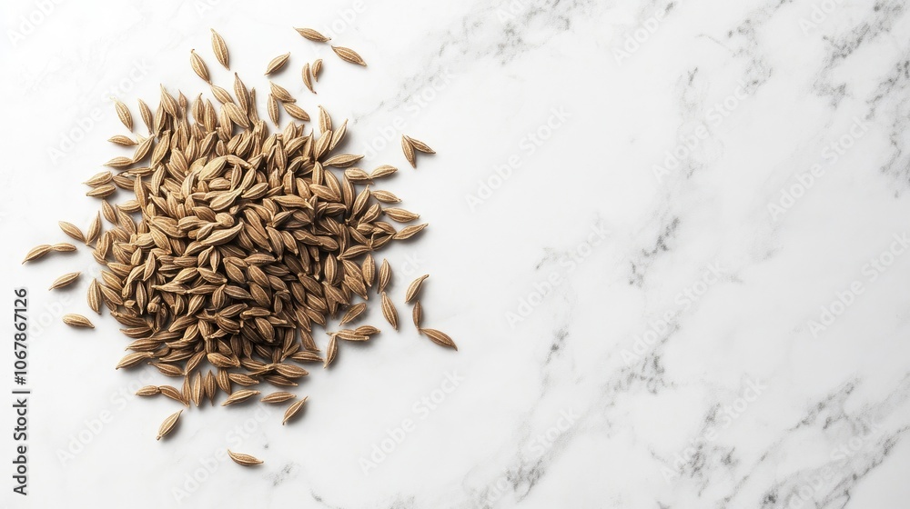 Fototapeta premium Close-up of Cumin Seeds on a Marble Surface