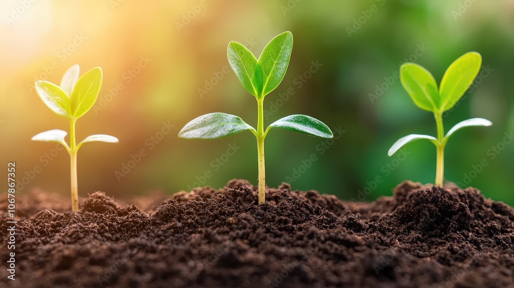 Young Green Seedlings Growing in Soil with Sunlight Nature Photography Young Green Seedlings Growing in Soil with Sunlight Nature Photography