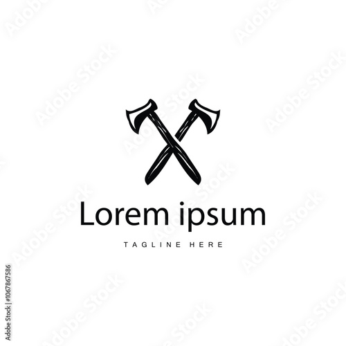 Woodcutting Tool Ax Logo, Woodcutter Vector Simple Design Symbol Template