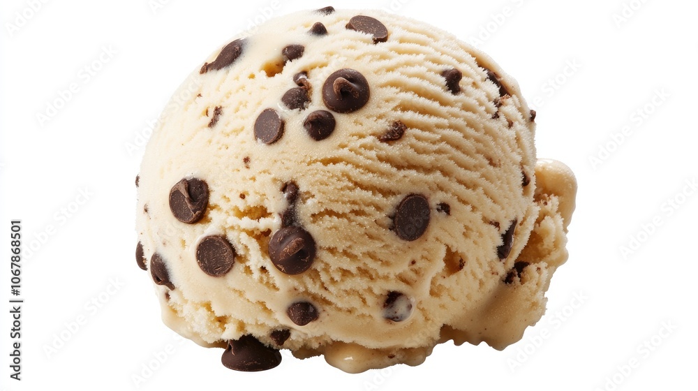 Creamy Chocolate Chip Ice Cream Scoop Close-Up