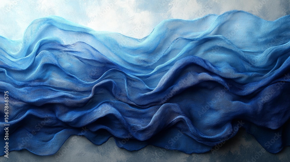 Obraz premium Blue Abstract Fabric Waves Artistic Background. Generative AI