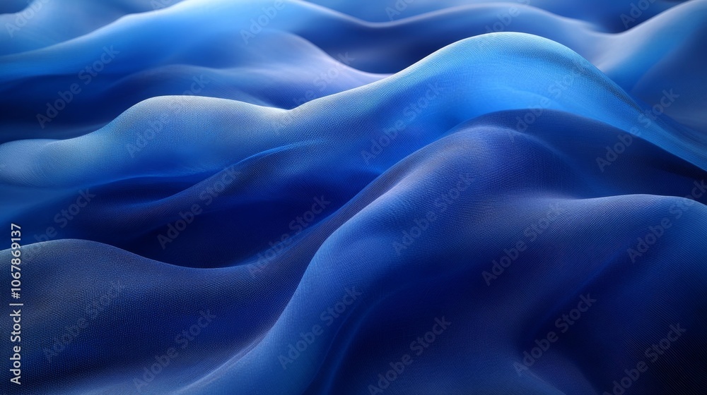 Flowing Blue Fabric Waves. Generative AI