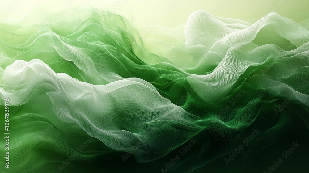 Abstract Green and White Wavy Background. Generative AI Abstract Green and White Wavy Background. Generative AI