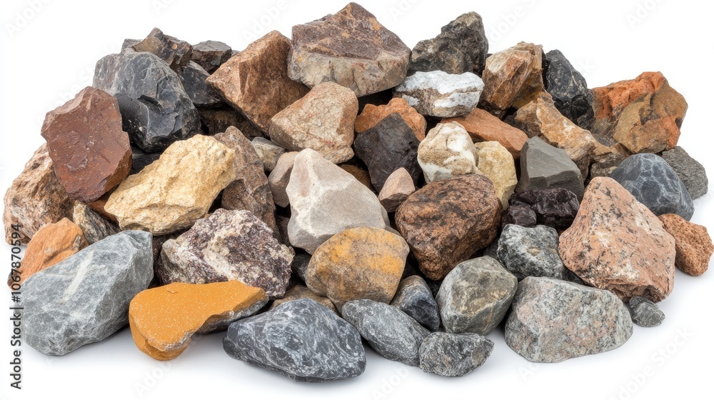 Assorted Rocks Piled on White Background Assorted Rocks Piled on White Background