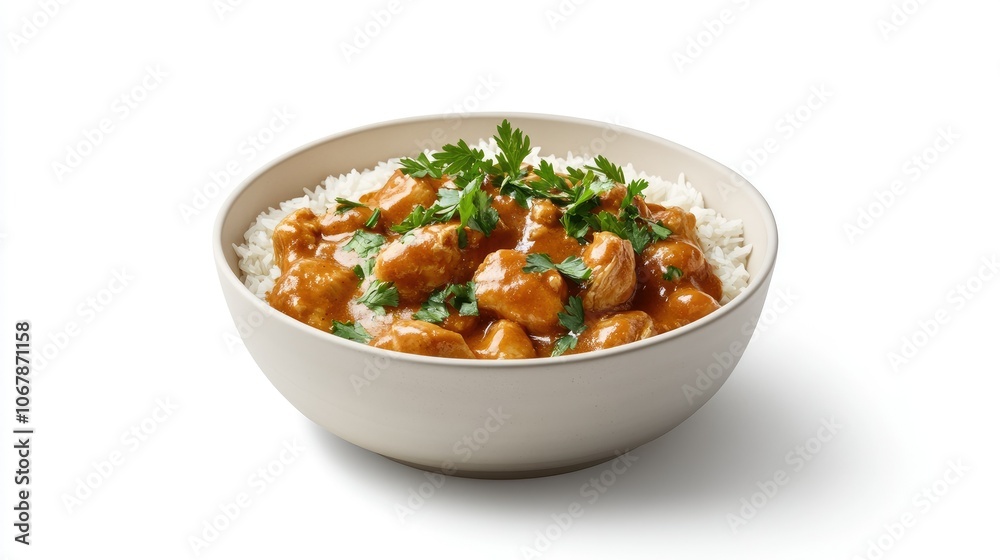Creamy Chicken Curry with Rice Garnished with Herbs Creamy Chicken Curry with Rice Garnished with Herbs