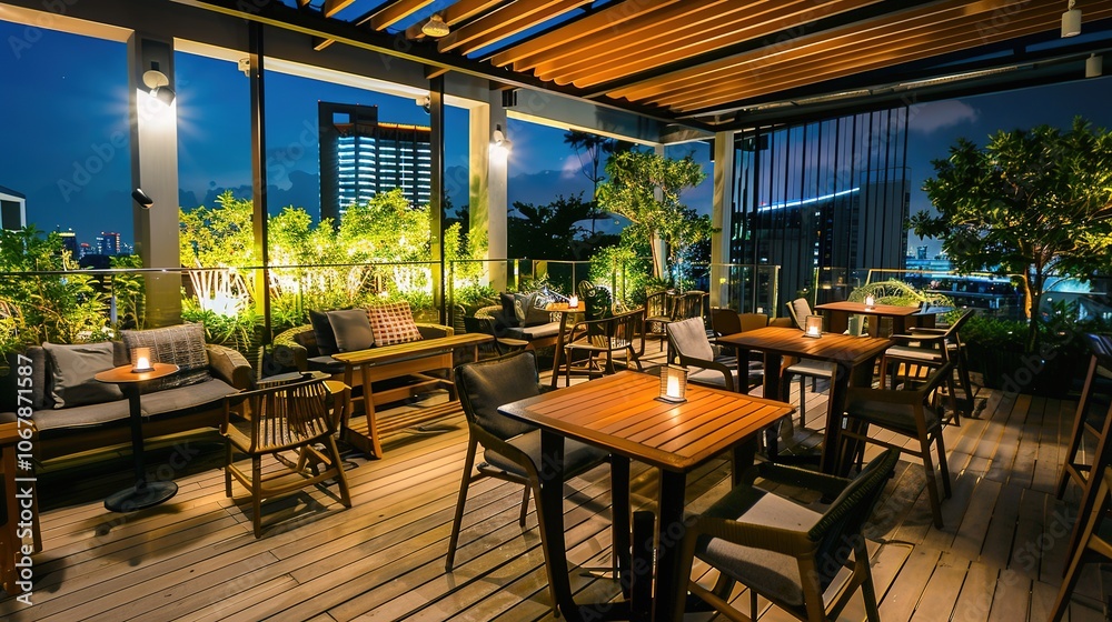 Obraz premium Top Floor Outdoor Terrace - a serene and inviting space. The terrace offers a perfect blend of comfort and elegance, ideal for relaxation and enjoyment.