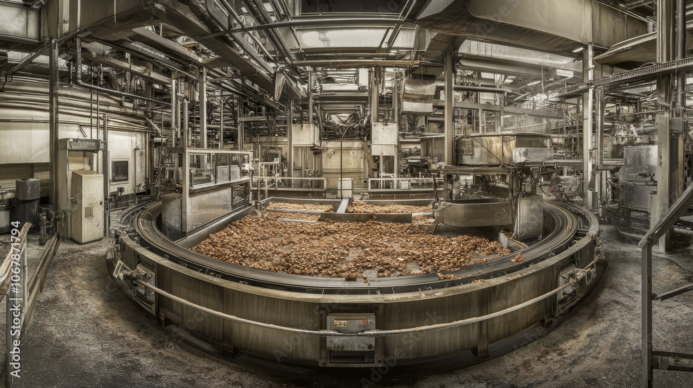 Industrial Food Processing Plant: Conveyor Belt, Root Vegetables, Machinery, Factory, Interior