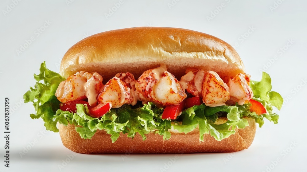 Vibrant Lobster Roll on Fresh Lettuce and Buns Vibrant Lobster Roll on Fresh Lettuce and Buns
