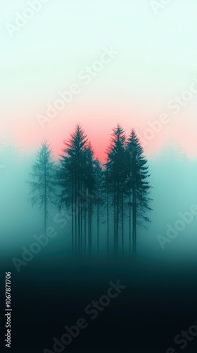 Misty Forest Silhouette at Sunrise Nature Photography