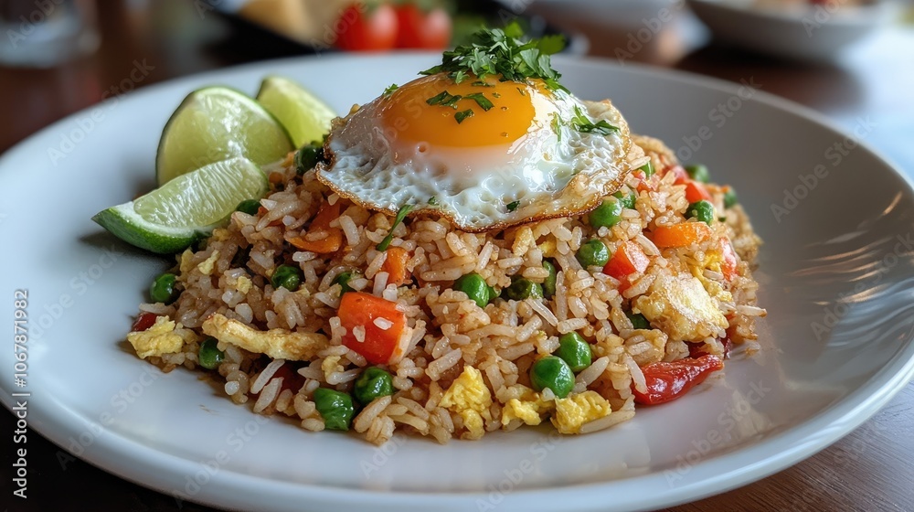 Vibrant Plate of Fried Rice with Vegetables and Egg Vibrant Plate of Fried Rice with Vegetables and Egg