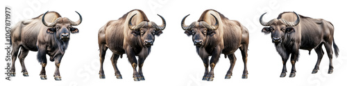 Four buffalo standing in a row