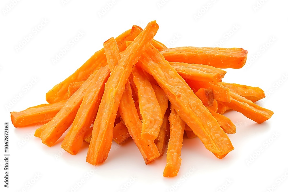 Delicious sweet potato fries isolated on white background Delicious sweet potato fries isolated on white background